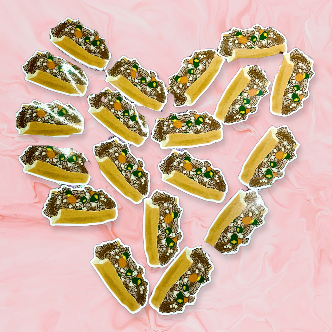 Italian beef stickers fashioned into the shape of a heart